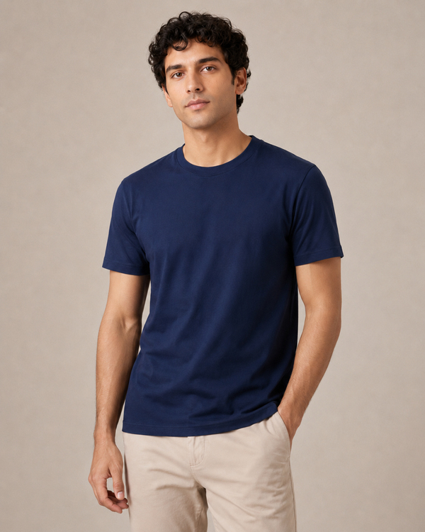 Normal Fit | Navy Blue Crew Neck T-Shirt | Premium Cotton | asBERYL