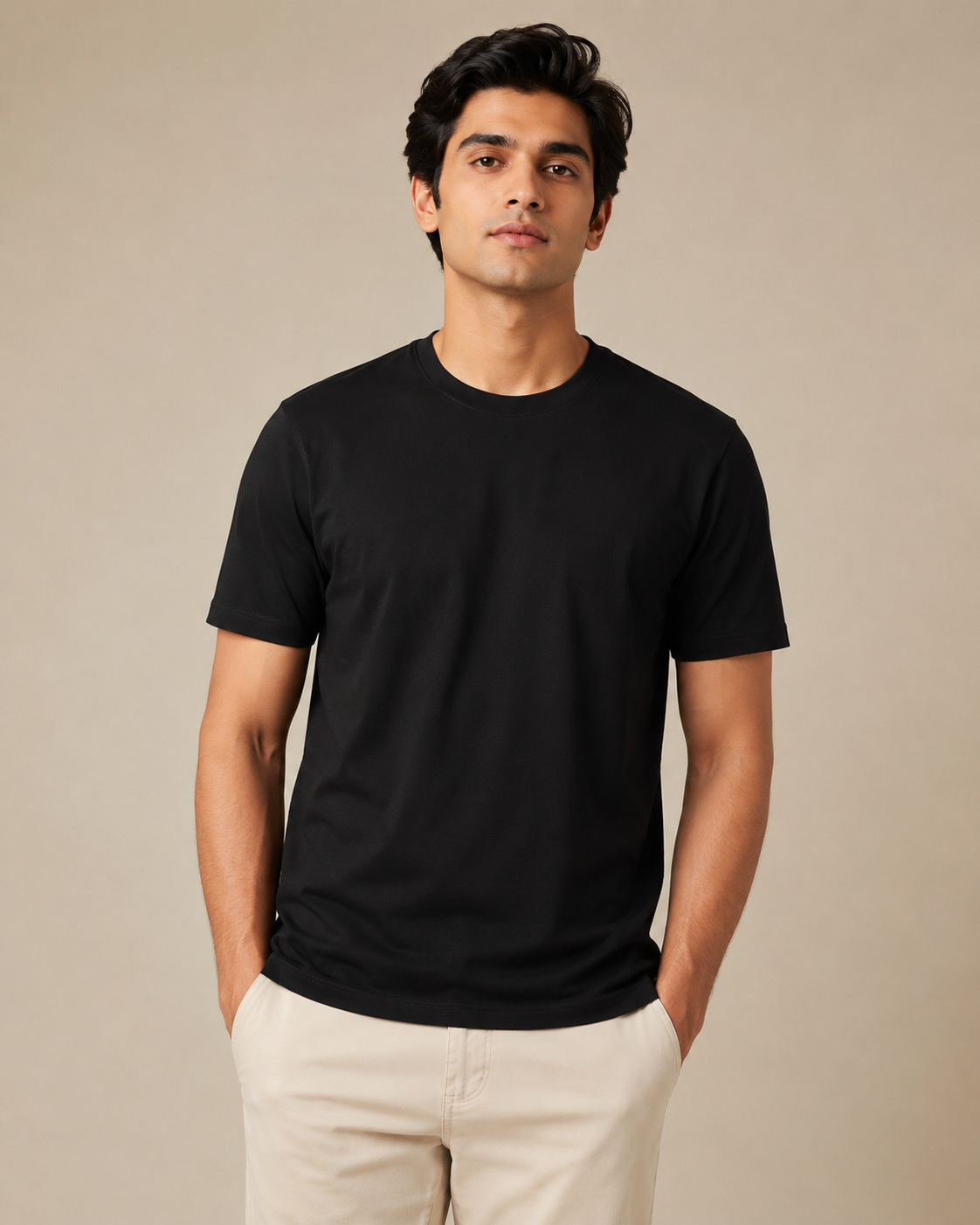 Normal Fit | Black Crew Neck T-Shirt | Cotton | asBERYL