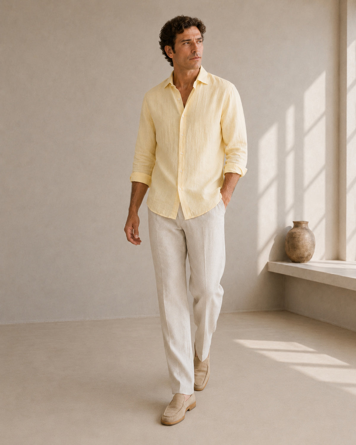 Pure Linen Classic Shirt | Yellow | Men's Linen | asBERYL