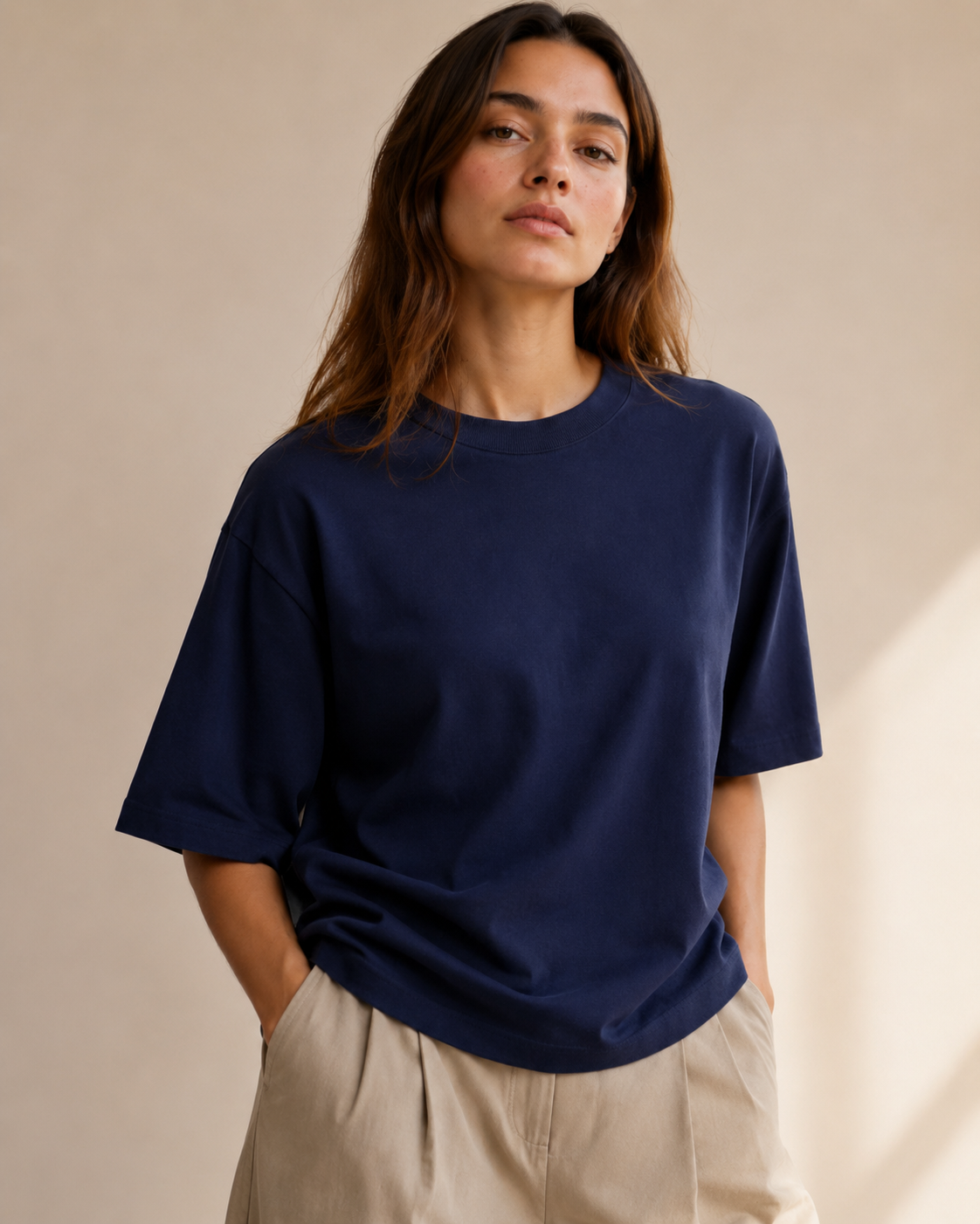 Oversized Women | Navy Blue T-Shirt | 220gsm | asBERYL UAE