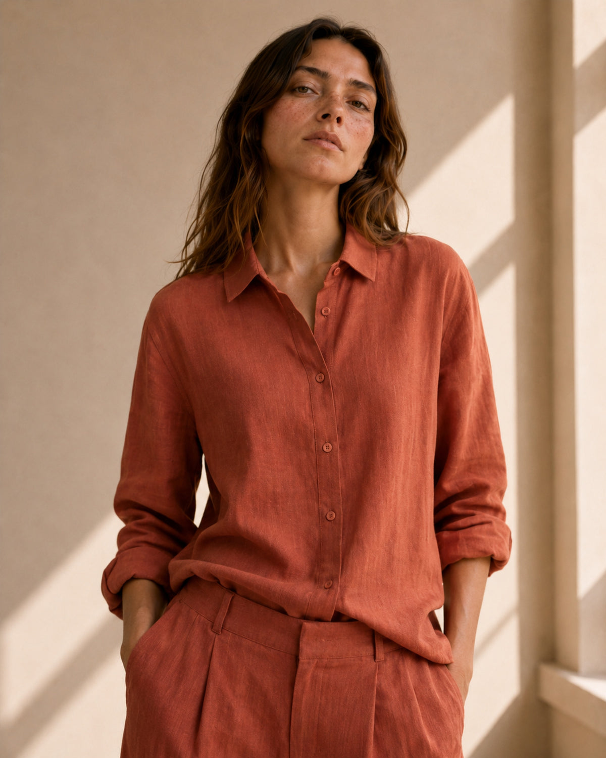 Burnt Orange Linen Co-ord Set Women | Two-Piece | asBERYL UAE