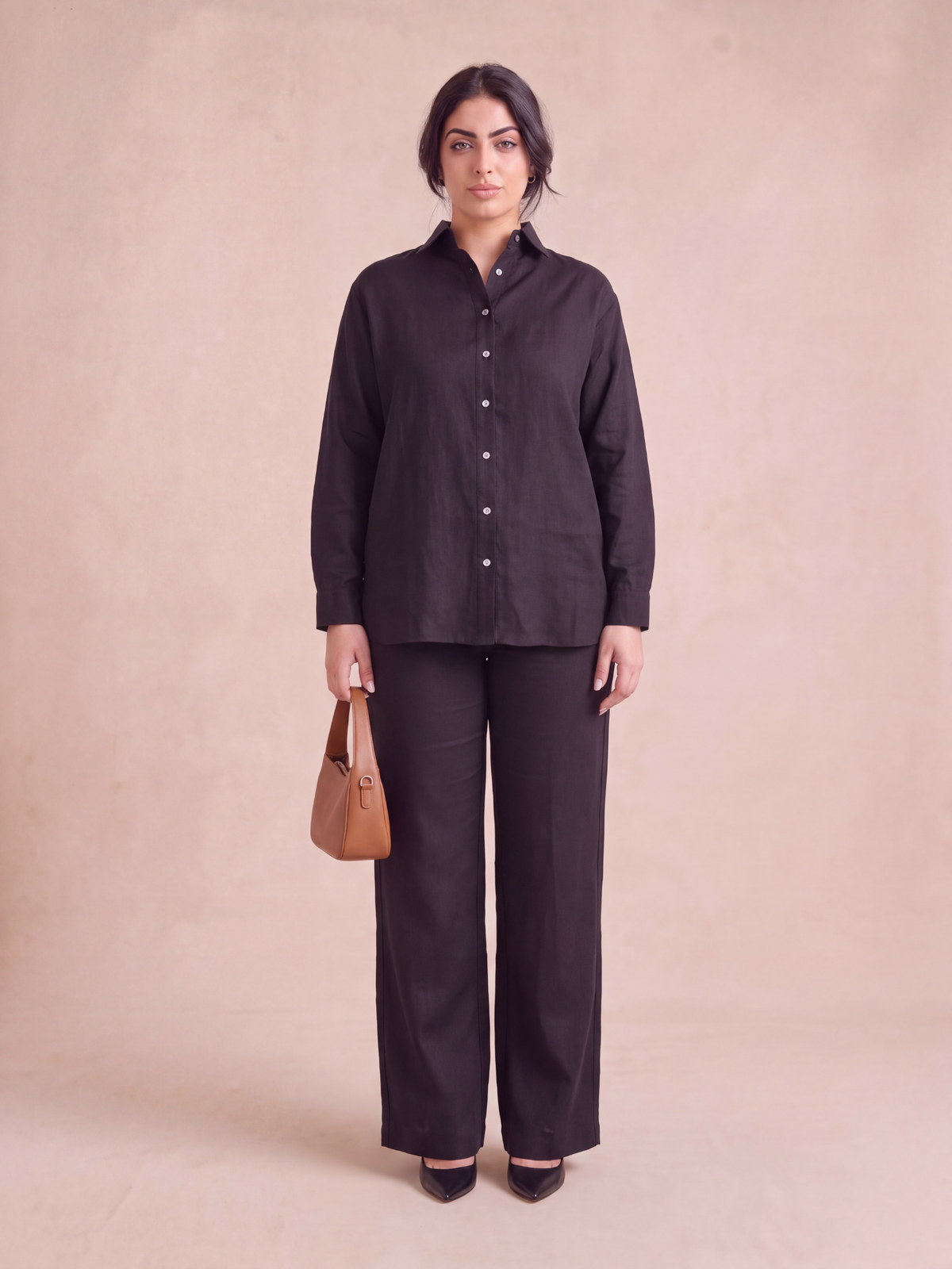 Black Linen Co-ord Set Women | Two-Piece | asBERYL UAE