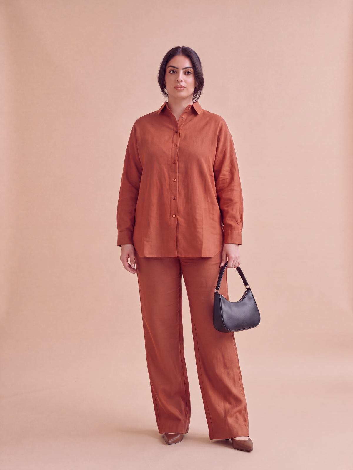 Burnt Orange Linen Co-ord Set Women | Two-Piece | asBERYL UAE