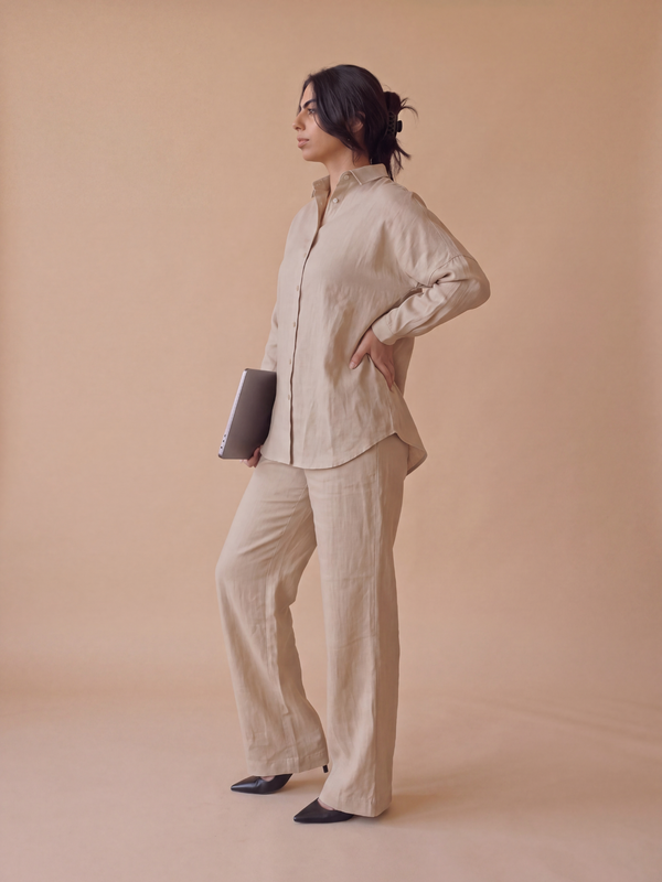 Beige Linen Co-ord Set Women | Two-Piece | asBERYL UAE