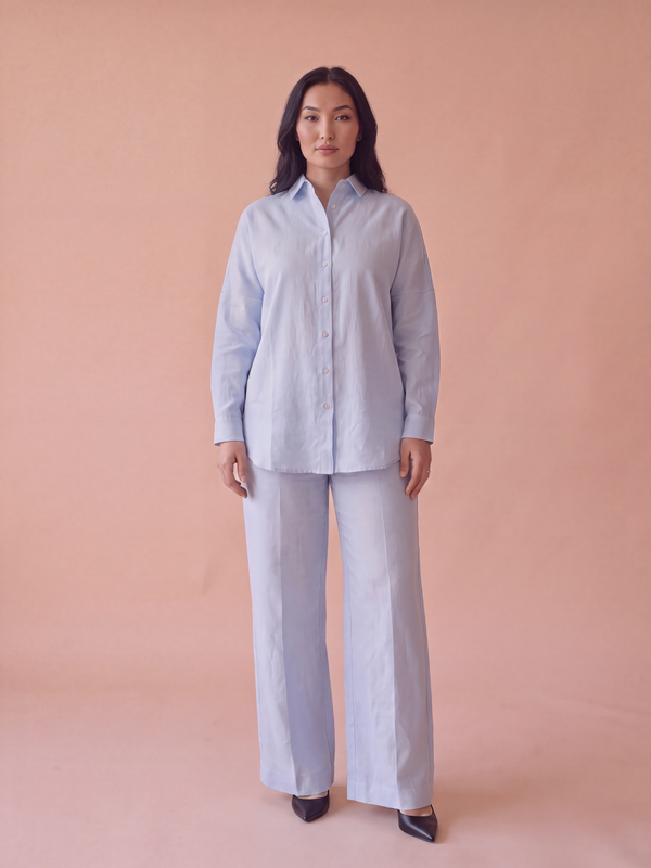Powder Blue Linen Co-ord Set Women | Two-Piece | asBERYL UAE