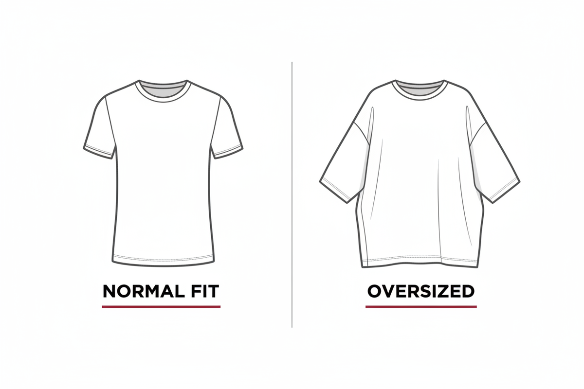 Normal fit vs oversized t-shirt comparison guide - fit differences explained