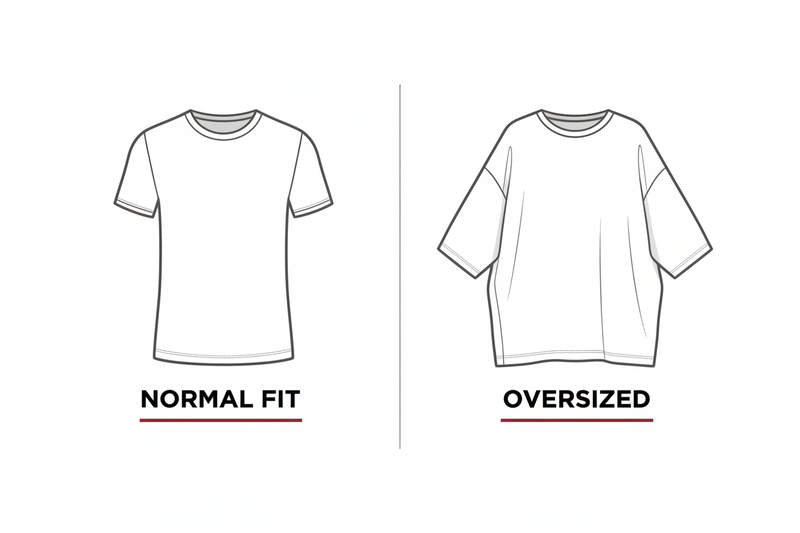Normal fit vs oversized t-shirt comparison guide - fit differences explained