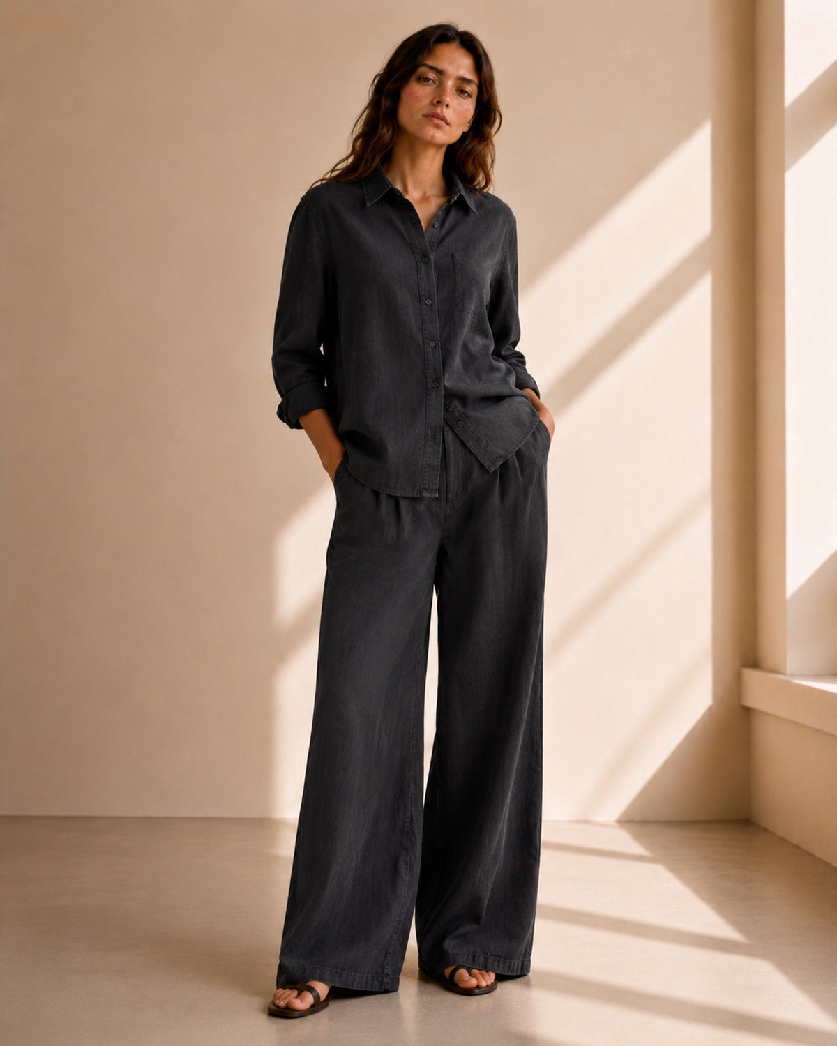 Black Linen Co-ord Set Women | Two-Piece | asBERYL UAE