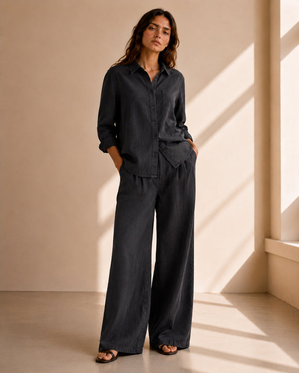 Black Linen Co-ord Set Women | Two-Piece | asBERYL UAE