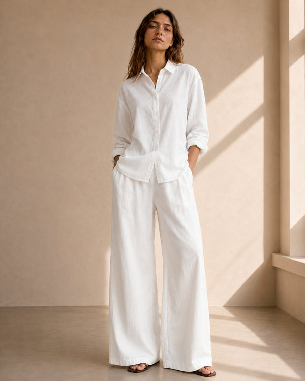 White Linen Co-ord Set Women | Two-Piece | asBERYL UAE