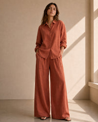 Burnt Orange Linen Co-ord Set Women | Two-Piece | asBERYL UAE