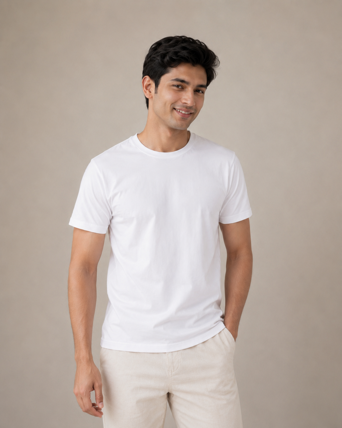 Normal Fit | White Crew Neck T-Shirt | Premium Cotton | asBERYL