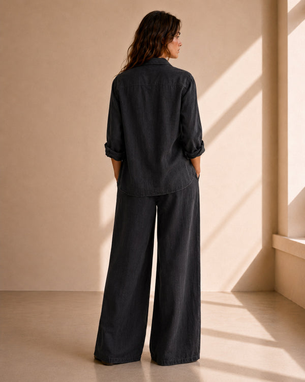 Black Linen Co-ord Set Women | Two-Piece | asBERYL UAE