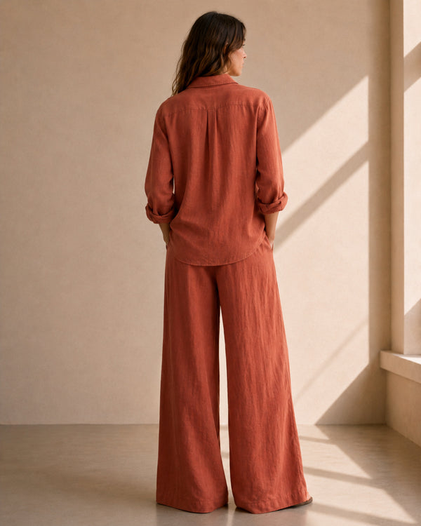Burnt Orange Linen Co-ord Set Women | Two-Piece | asBERYL UAE