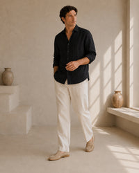 Pure Linen Classic Shirt | Black | Men's Linen | asBERYL