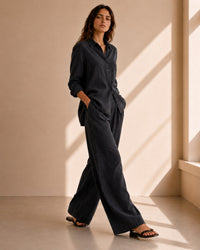 Black Linen Co-ord Set Women | Two-Piece | asBERYL UAE