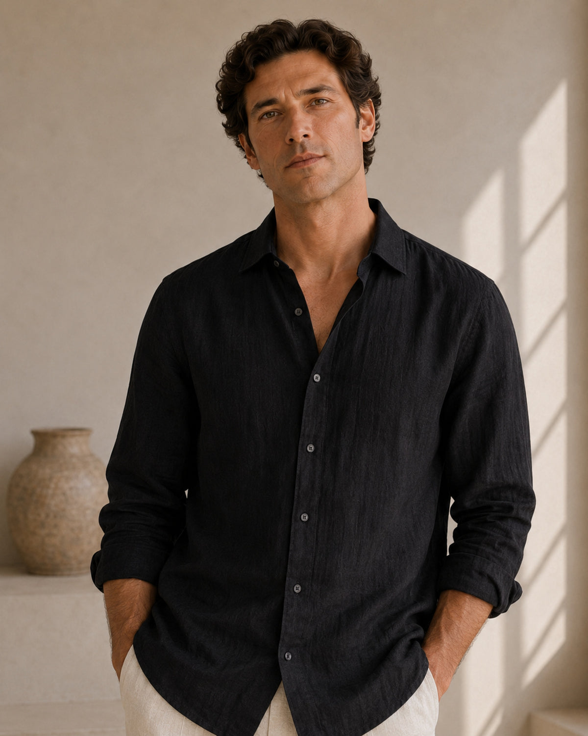 Pure Linen Classic Shirt | Black | Men's Linen | asBERYL