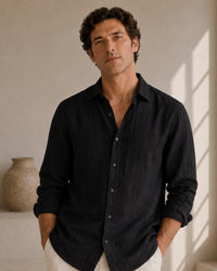 Pure Linen Classic Shirt | Black | Men's Linen | asBERYL