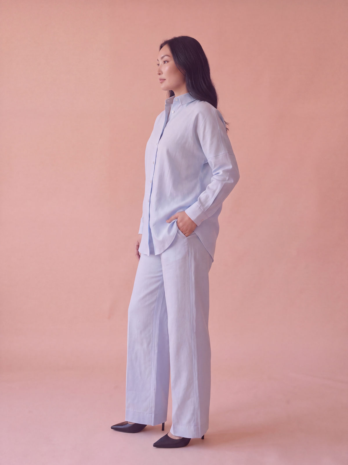 Powder Blue Linen Co-ord Set Women | Two-Piece | asBERYL UAE