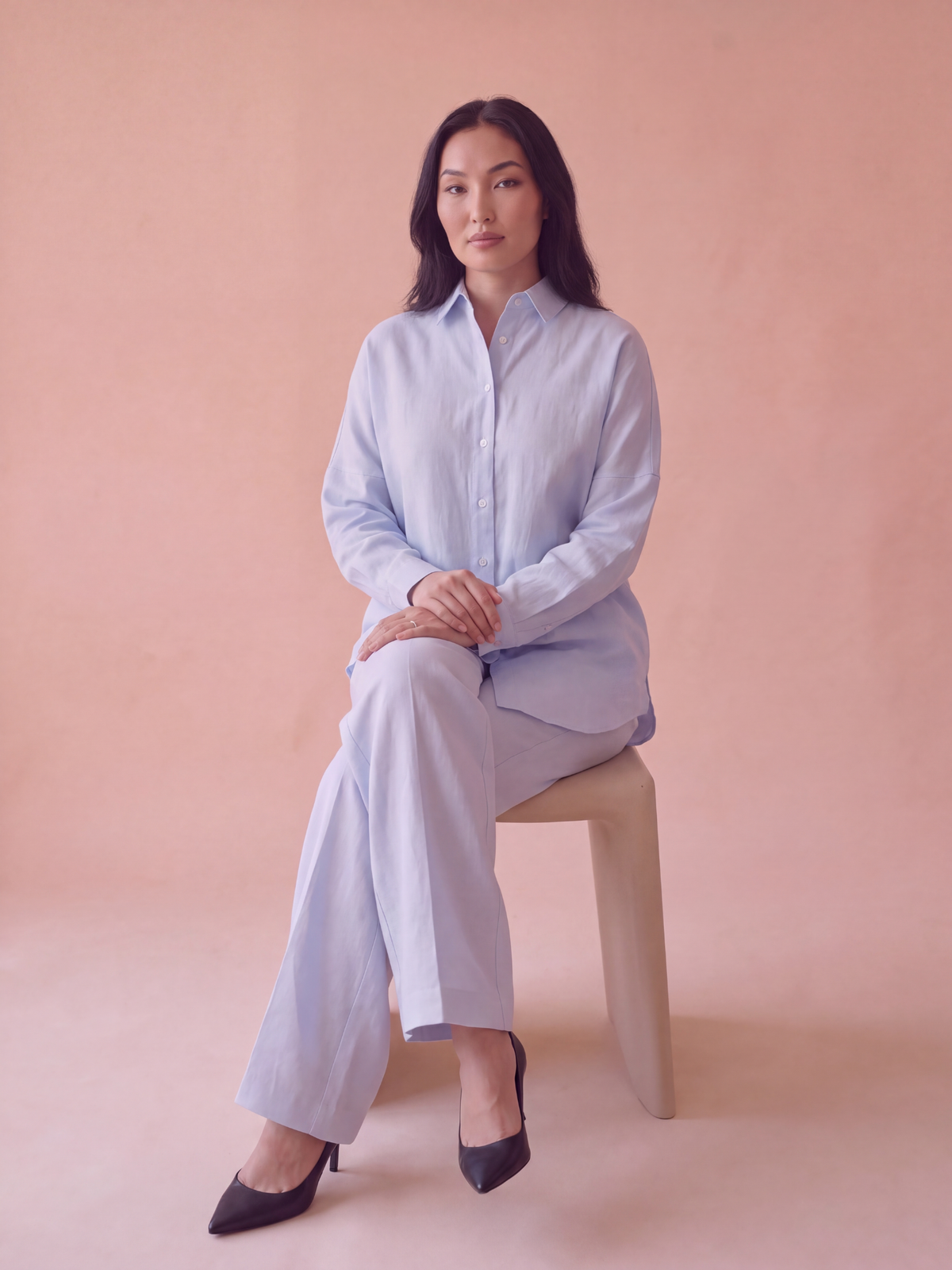 Powder Blue Linen Co-ord Set Women | Two-Piece | asBERYL UAE