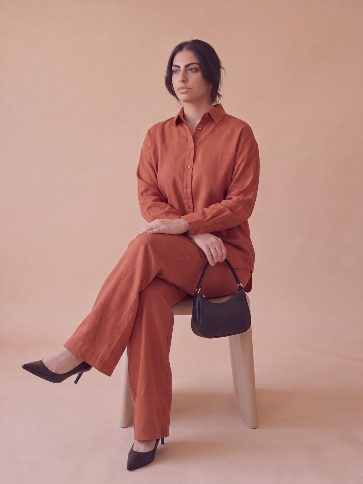 Burnt Orange Linen Co-ord Set Women | Two-Piece | asBERYL UAE