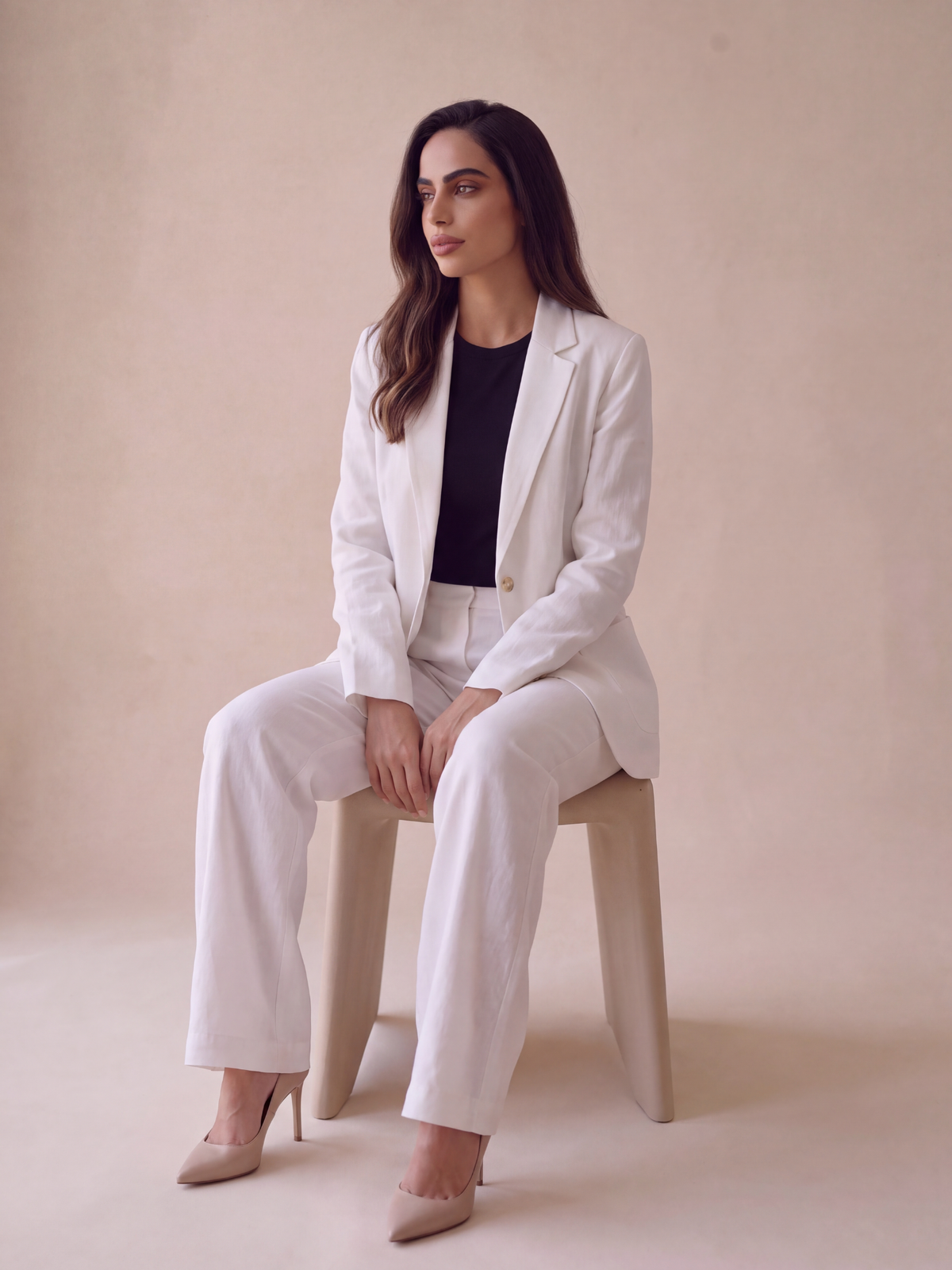 White Linen Blazer Set Women | Two-Piece Suit | asBERYL UAE